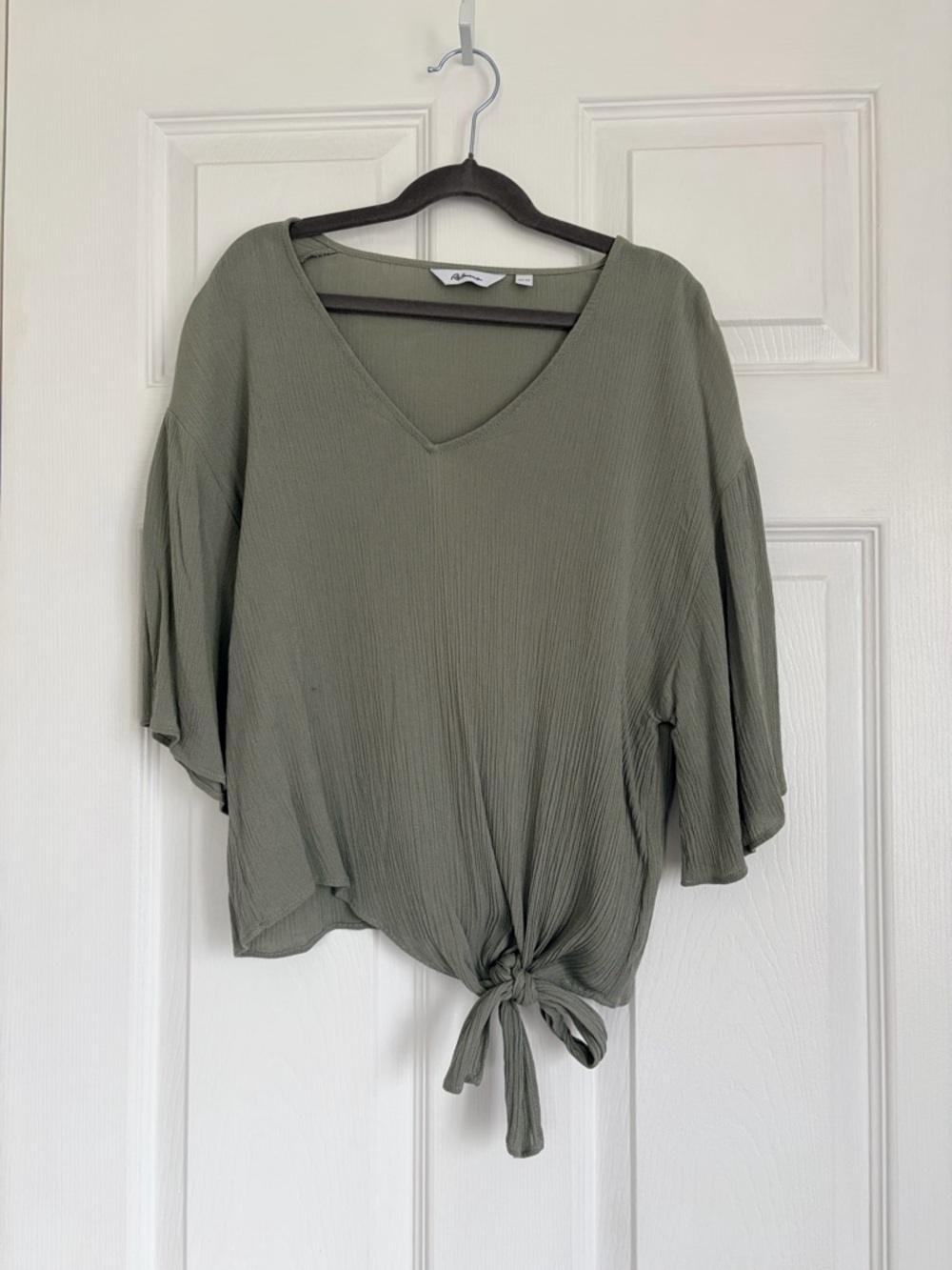 Reitmans Olive Green V-Neck Tie Front Blouse
